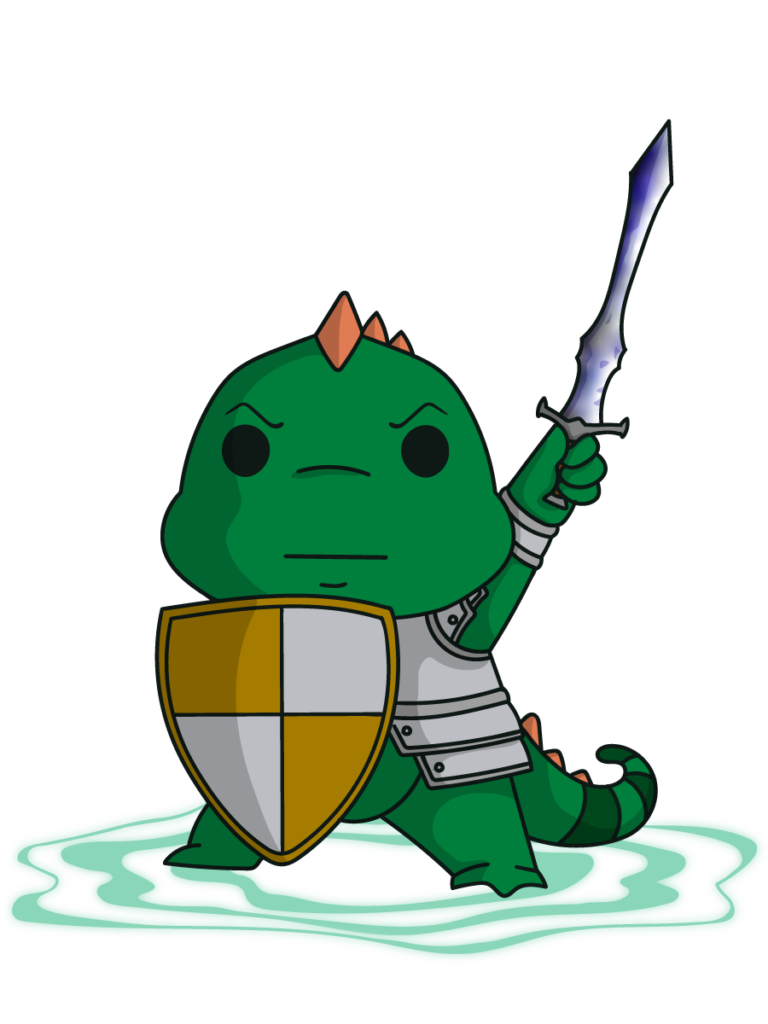 Iguana paladin with shield and sword